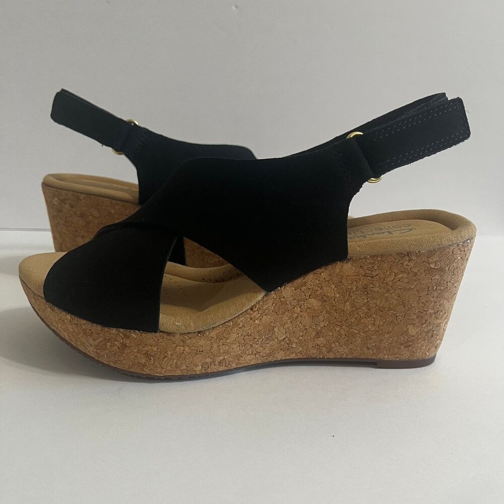 Clarks Annadel Eirwyn Suede Platform Comfort Wedge Cork Heel Sandal Black 6 - Picture 3 of 16